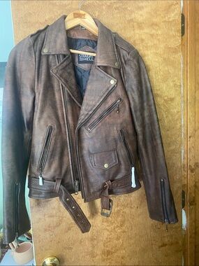 Straight to Hell Men's Brown Distressed Leather Biker Jacket
